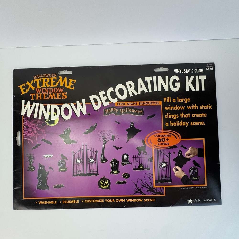Vintage 2001 Halloween Window Decor Clings by JMC Impact *NEW‎ Ghost Graveyard
